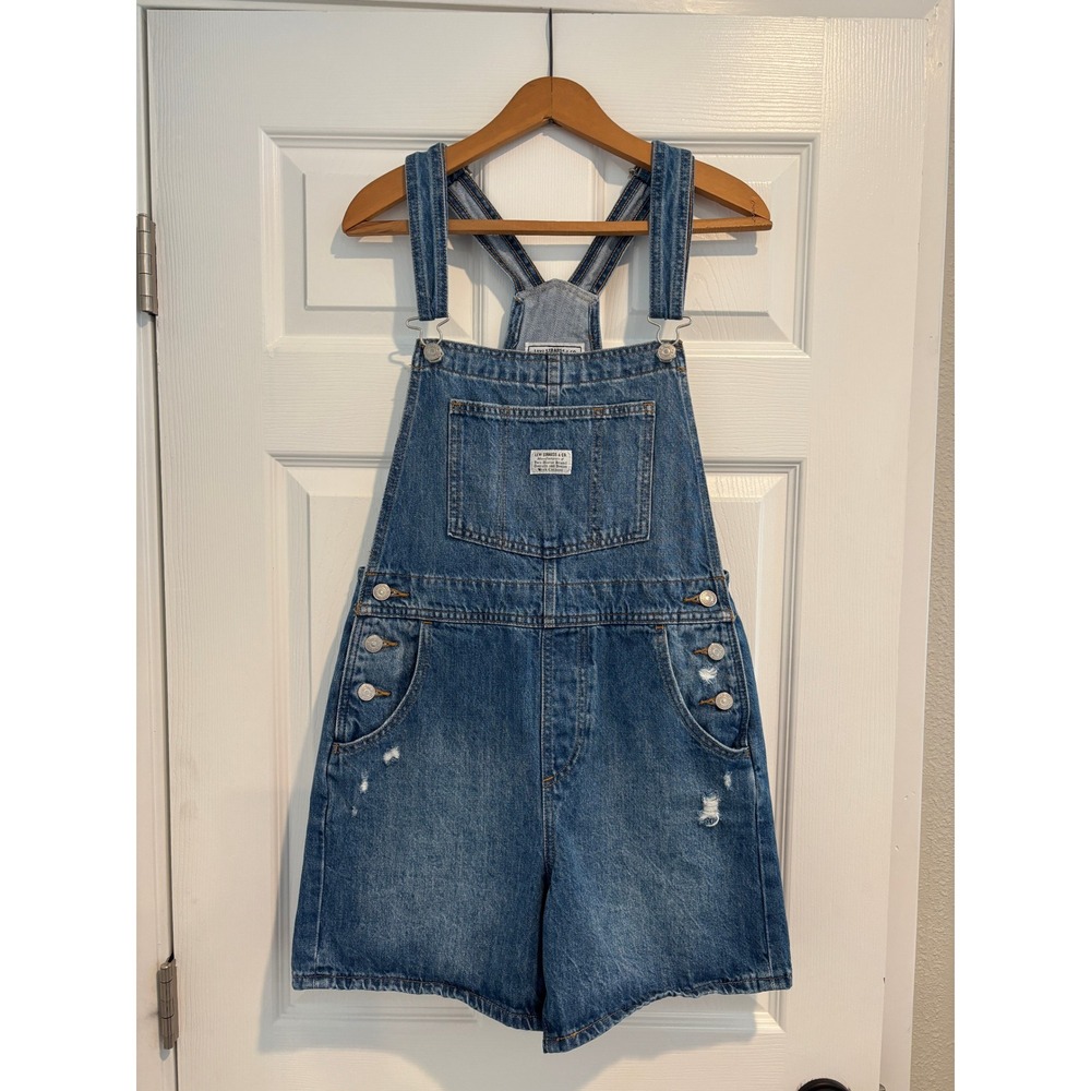 Levi's Denim Shortalls Women's Size Small Blue Cotton Overalls Shorts